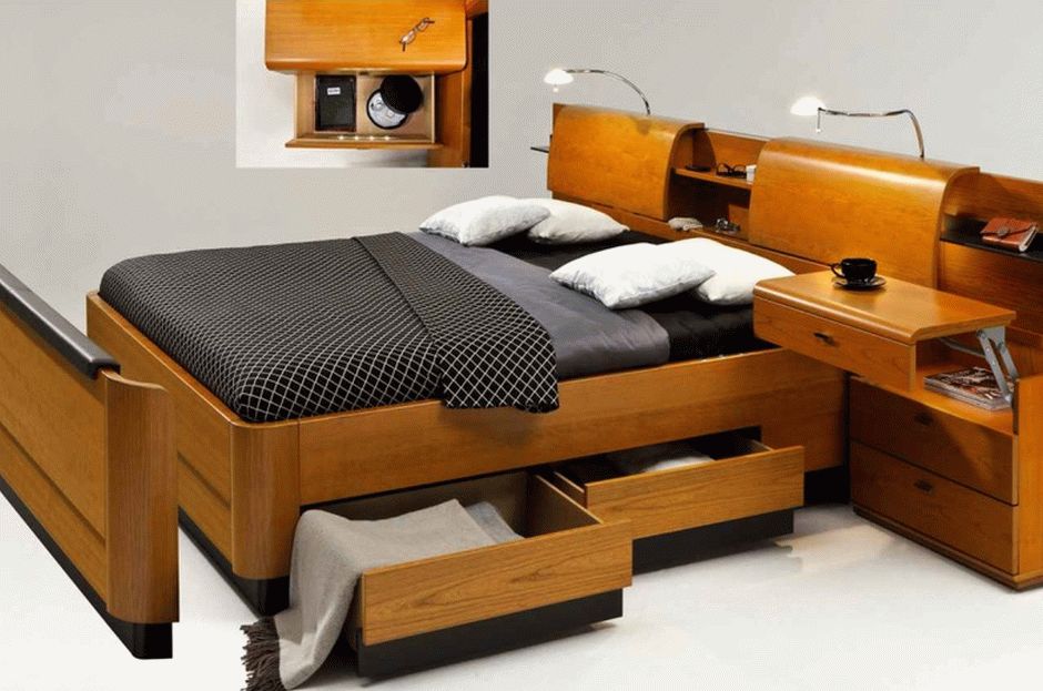 Двуспальная кровать ящиками