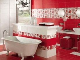 красный цвет в интерьере ванной комнаты 62