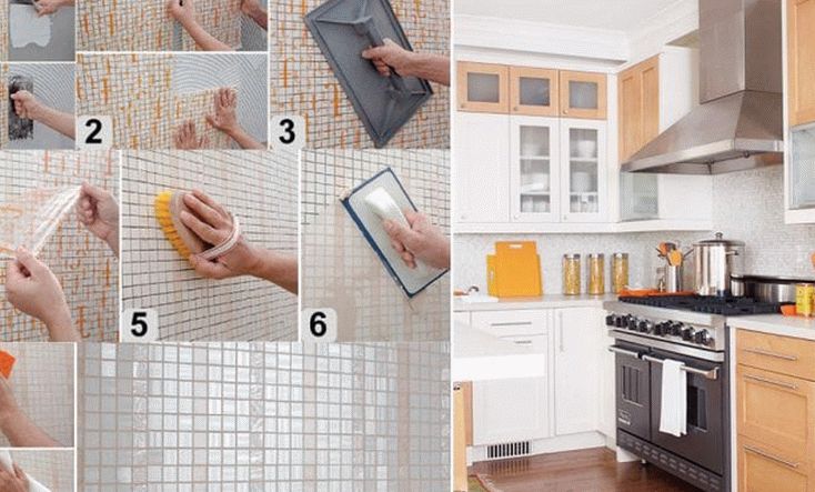 Схема установки мозаики из плитки на кухне
