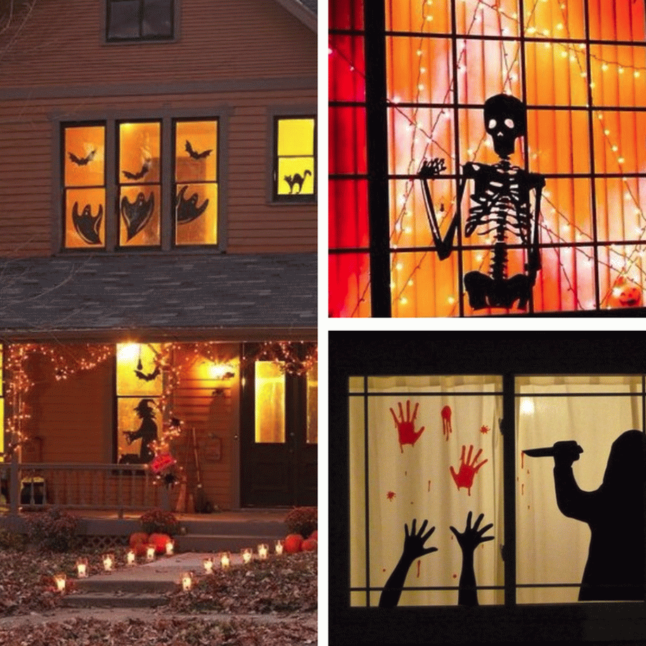 Силуэты на окнах на Хэллоуин