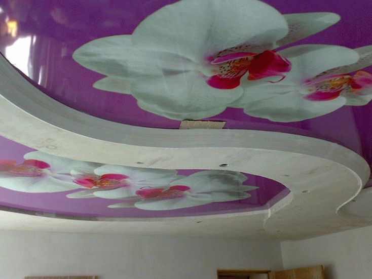 Двухуровневые потолки с фотопечатью на полотне