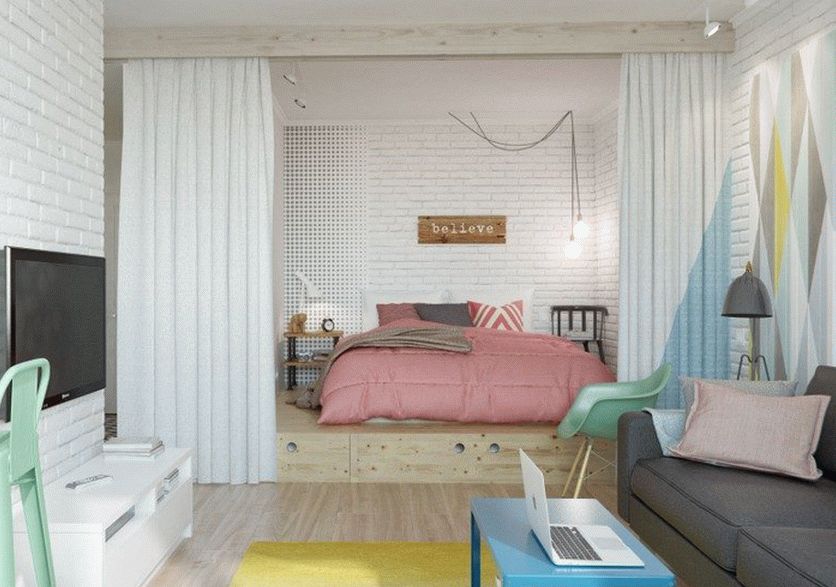 Зонирование комнаты с помощью кровати подиума